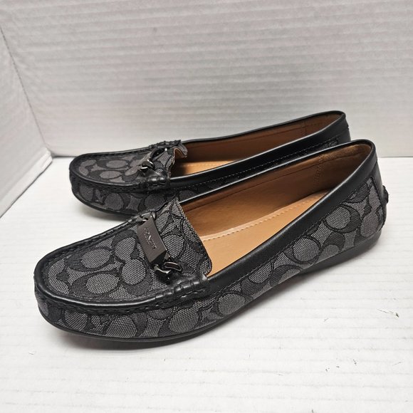 Coach Olive Black Gray Signature Logo Print Canvas Leather Loafer Shoes 10 40 - Picture 4 of 15